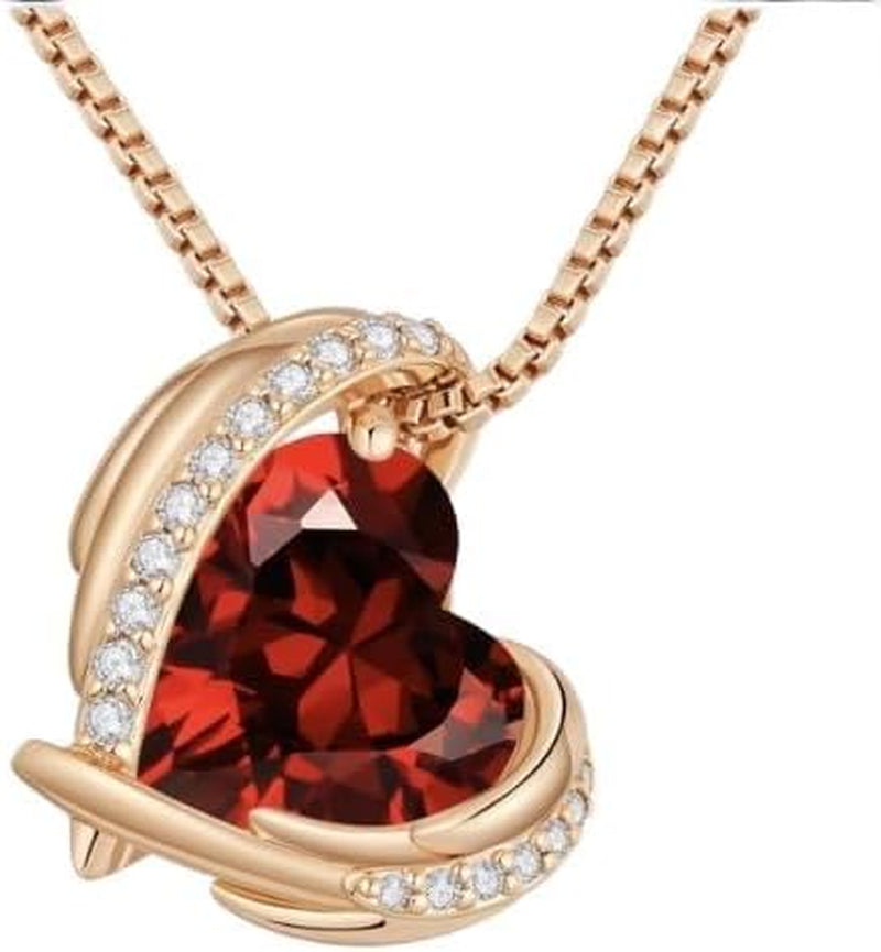 Mothers Day Gifts Love Heart Pendant Necklaces for Women, Silver Tone Rose Gold Tone Birthstone Jewelry Gifts for Wife Her