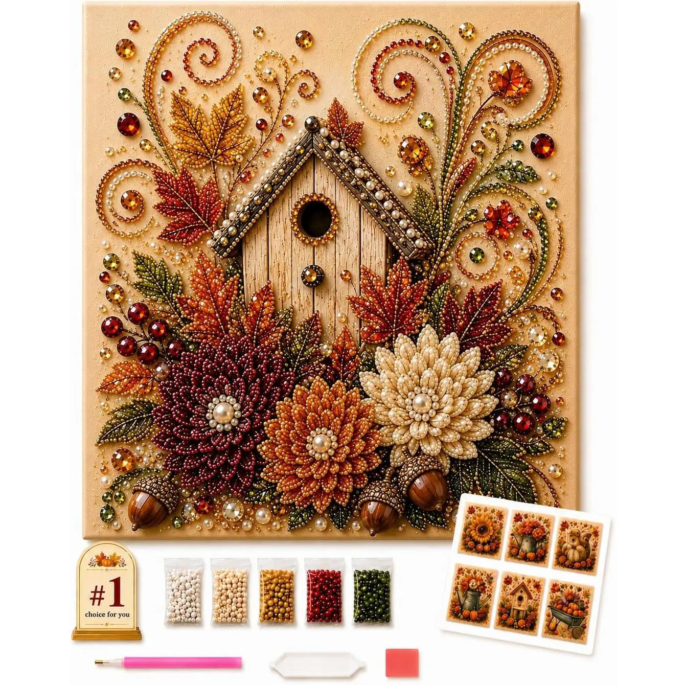 Autumn Pearl Painting Kit - Pearl Art Diy Kits for Adults Autumn (Pumpkin) | 12 * 12-Inch Beginner-Friendly Crafting with Selected Fall Scenes, a Relaxing DIY Project for Sparkling Autumn Artwork