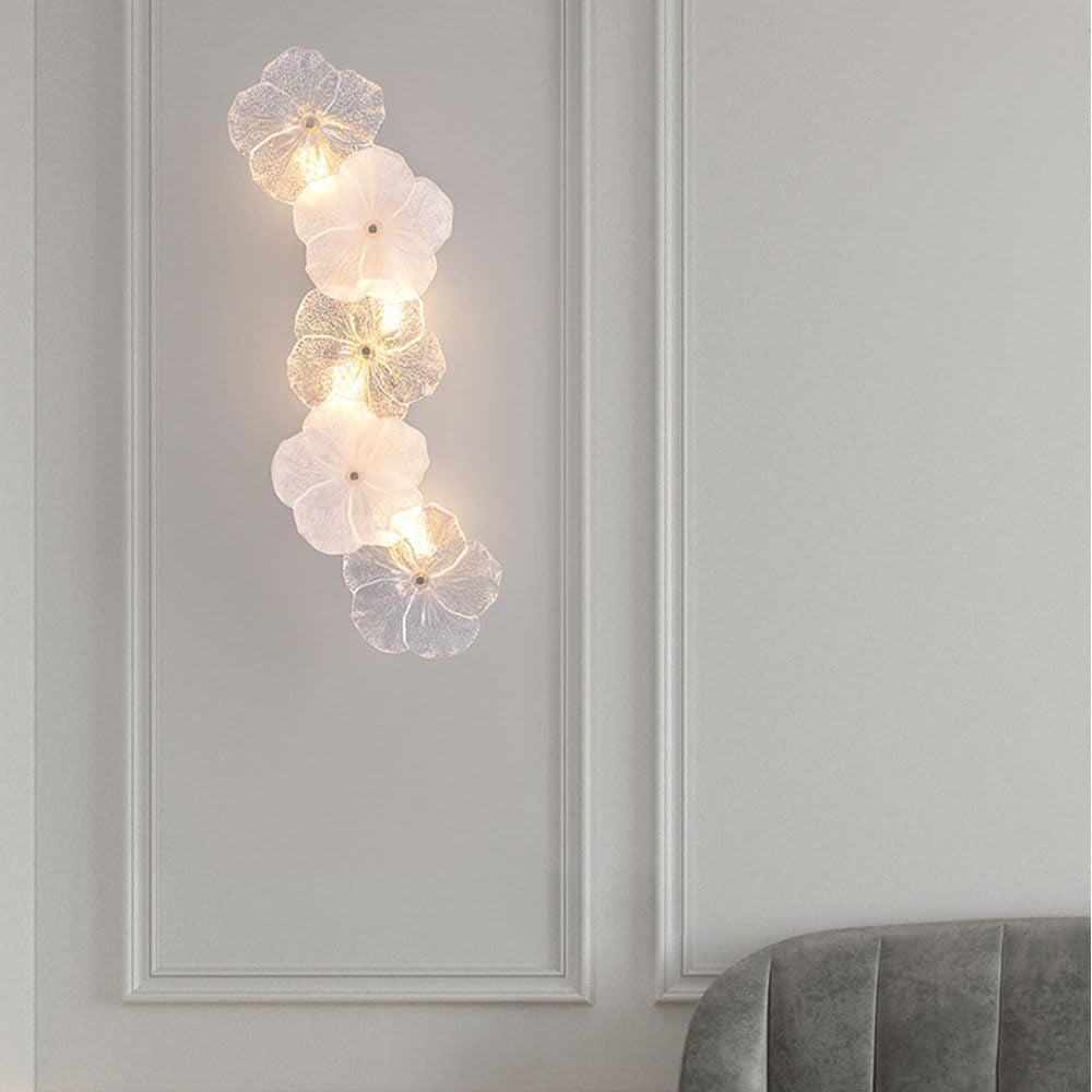 22.4" Flower Shape Glass Wall Lamp, Gold Base Floral Sconce Fixture Prism Wall Sconces with LED Light, Modern Vintage Rustic Lighting Fixture for Bedroom Hallway Bedside Hotel