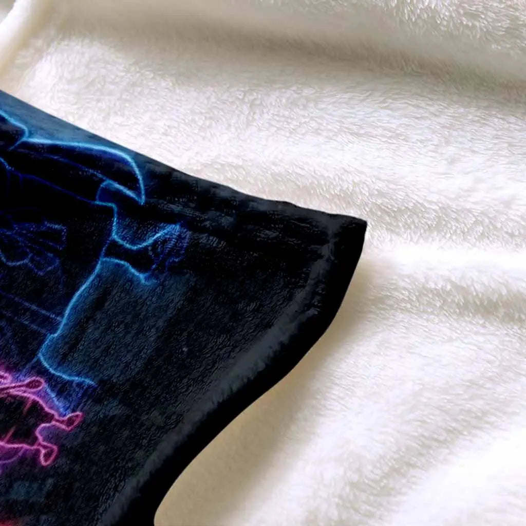 One-Piece Neon Silhouette Flannel Blanket Straw Hat Crew Anime Art Print Soft Cozy Warm Lightweight Plush Throw for Sofa Bed Gaming Room Otaku Fan Gift