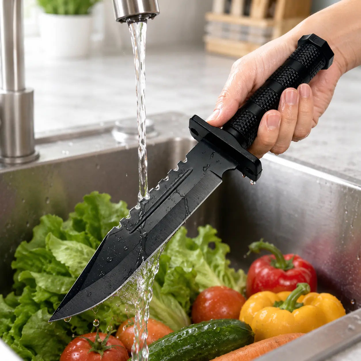 Home Cooking Prep Knife - Matte Black Blade, Textured Handle, Protective Sheath, Built-In Accessory Storage - Kitchen Knives for Ingredient Preparation, Father’S Day, Birthdays, Housewarmings Gifts, Bbq Prep