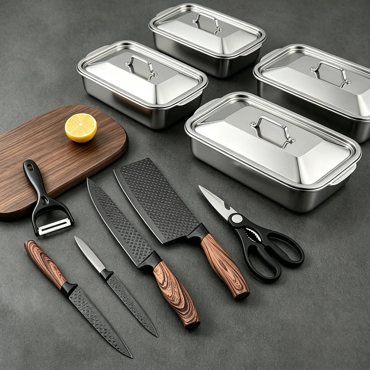 Stainless Steel Durable Bakeware Set - 4Pc Extra Large Nonstick Thick-Bottomed Rectangular Oven-Safe Cake Tins with Lids, Grill-To-Serve for Desserts, Grilling, Mother’S Day Gift