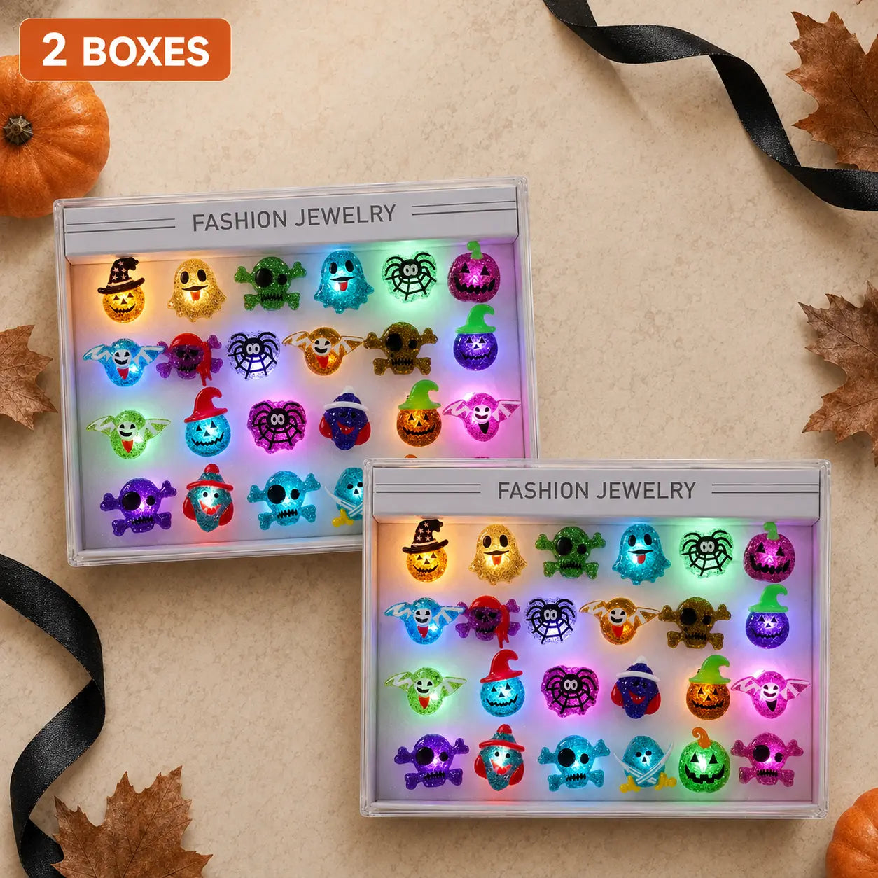 2026 New Spooky Halloween LED Light-Up Flashing Rings (24PCS Assorted), Trick-Or-Treat Gifts, Party Favors & Goodie Bag Prizes