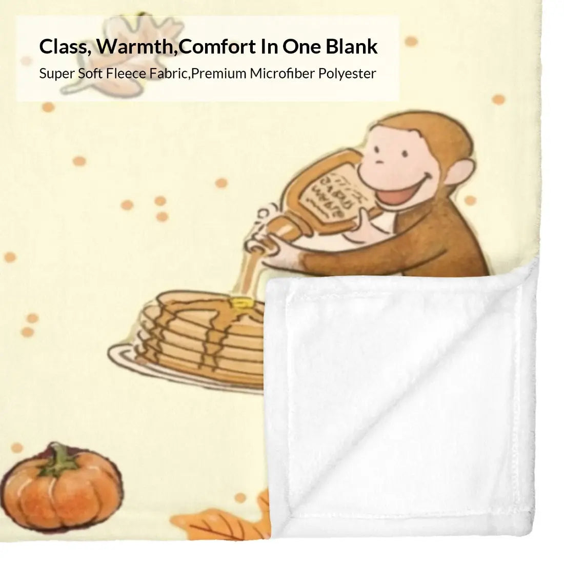 Classic Curious George Fall Harvest Flannel Throw Blanket, Pumpkin-Maple Leaf Cartoon Print, Soft Cozy Sofa Bed Cover, Ideal Thanksgiving Gift for Kids, Multi-Size