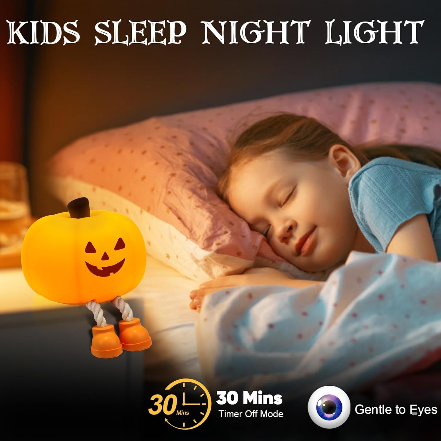 Cute Halloween Pumpkin Night Light Rechargeable for Nursery Bedroom