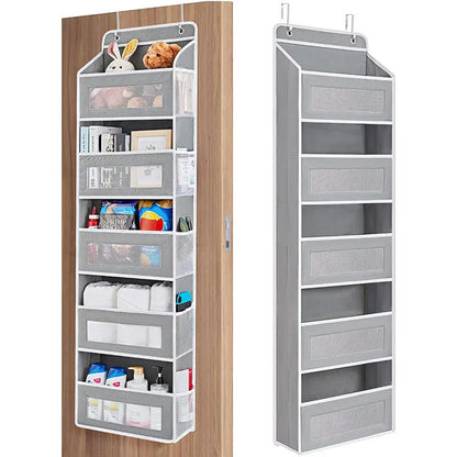 Hangable Over-The-Door Clothing Storage Bag - Hangable Storage Bag with 5 Side Pockets, Anti-Tilt Design, 44 Lb Capacity, Weekly Organizer for Bedroom, Bathroom (Ideal for Everyday Clothing, Diapers) Home Organization Solution, Clothing Storage Bags, Hang