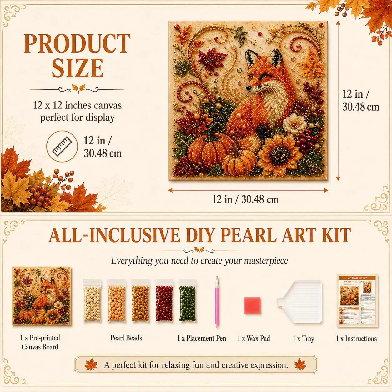 Autumn Pearl Painting Kit - Pearl Art Diy Kits for Adults Autumn (Pumpkin) | 12 * 12-Inch Beginner-Friendly Crafting with Selected Fall Scenes, a Relaxing DIY Project for Sparkling Autumn Artwork