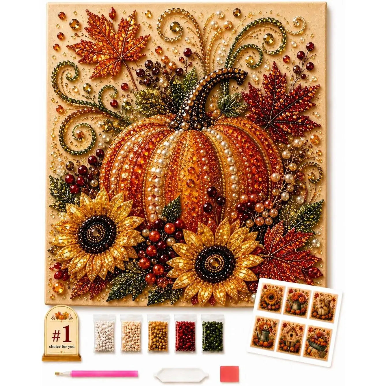 Autumn Pearl Painting Kit - Pearl Art Diy Kits for Adults Autumn (Pumpkin) | 12 * 12-Inch Beginner-Friendly Crafting with Selected Fall Scenes, a Relaxing DIY Project for Sparkling Autumn Artwork
