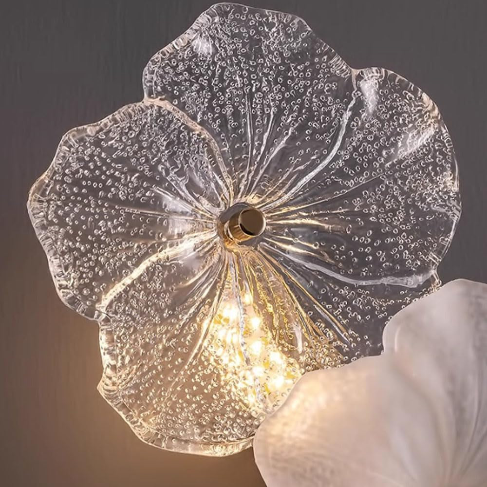 22.4" Flower Shape Glass Wall Lamp, Gold Base Floral Sconce Fixture Prism Wall Sconces with LED Light, Modern Vintage Rustic Lighting Fixture for Bedroom Hallway Bedside Hotel