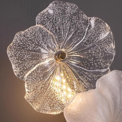 22.4" Flower Shape Glass Wall Lamp, Gold Base Floral Sconce Fixture Prism Wall Sconces with LED Light, Modern Vintage Rustic Lighting Fixture for Bedroom Hallway Bedside Hotel
