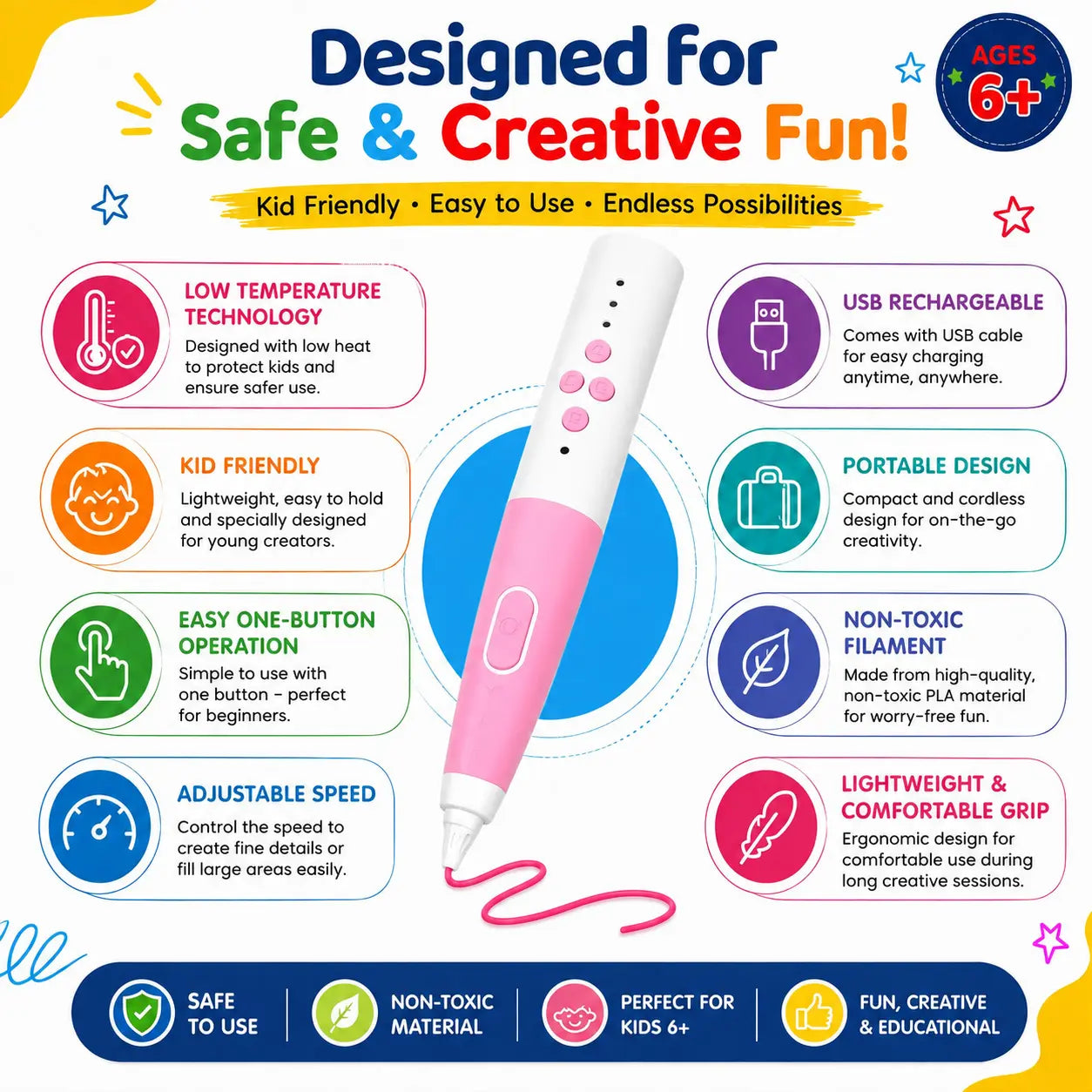 LAX Gadgets 3D Printing Pen – Adjustable Speed & Temperature, DIY 3D Drawing Pen with Filament Refills for Kids, Adults, Arts, Crafts, STEM Learning & Creative Projects