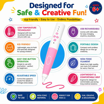 LAX Gadgets 3D Printing Pen – Adjustable Speed & Temperature, DIY 3D Drawing Pen with Filament Refills for Kids, Adults, Arts, Crafts, STEM Learning & Creative Projects