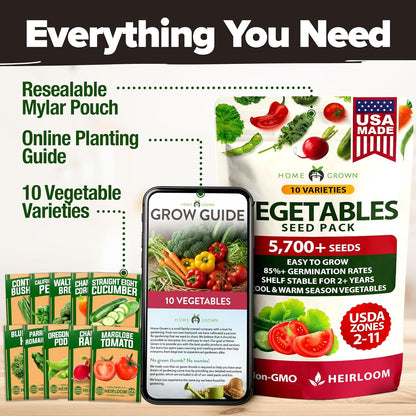 10 Variety Seed Vault, 5,700+ Seeds, Vegetable Garden Kit