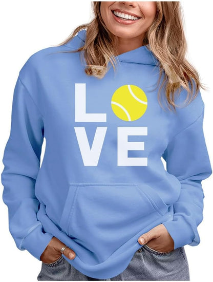 Love Tennis Hoodie Women Teen Girls Player Coach Fan Sporty Pullover