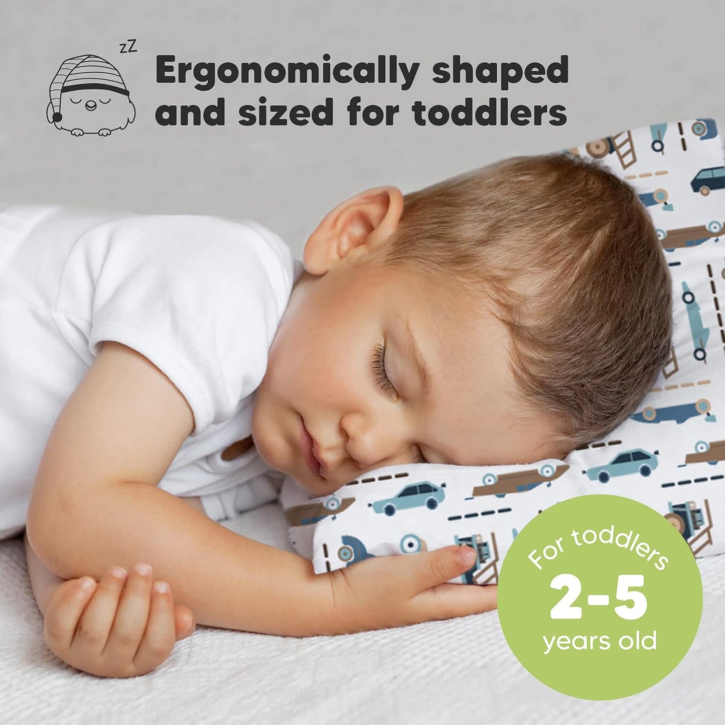 Toddler Pillow with Pillowcase, 13X18 My Little Dreamy Pillow (Vroom)