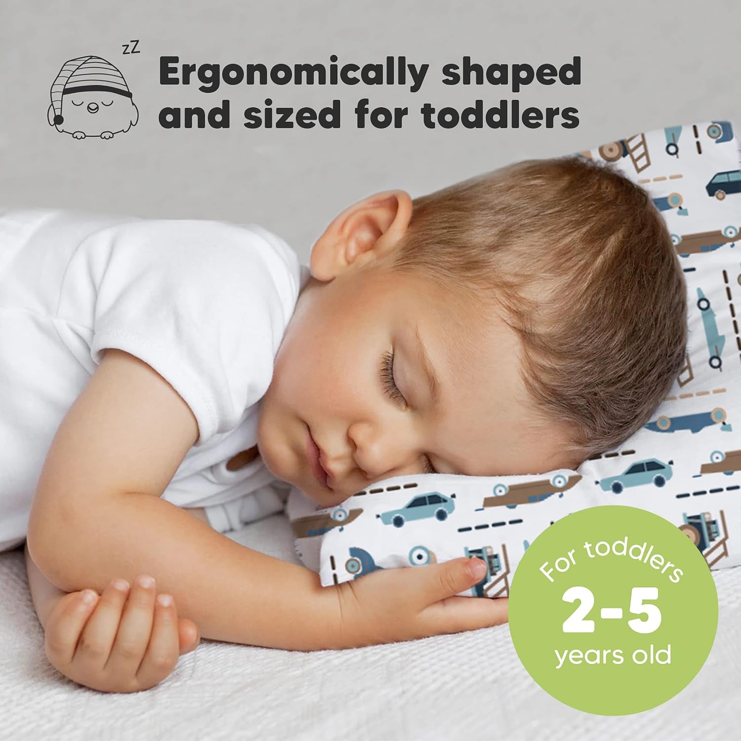 Toddler Pillow with Pillowcase, 13X18 My Little Dreamy Pillow (Vroom)