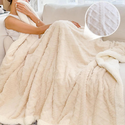 Double-Layer Plush Velvet Blanket, Ultra Soft Cozy Warm Throw Blanket, Reversible Fleece Blanket for Sofa Bed Bedroom