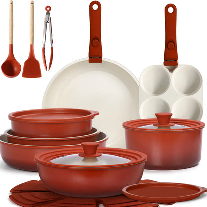 Gipp Non-Stick Cookware Set (5/11/21-Piece) with Detachable Handle, Frying Pan, Saucepan, Lid, Silicone Details, Induction Compatible, Oven Safe for RV Kitchen Use