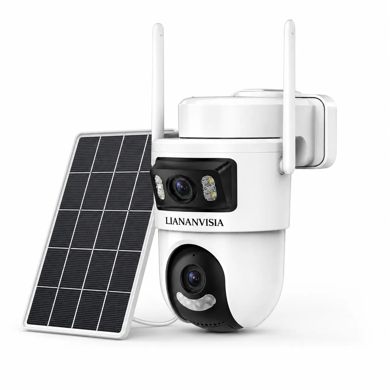 LIANANVISIA 4G LTE Cellular Security Camera - No Wifi, 4G Data Plan Required after 7-Day Free Trial, Built-In SIM Card, Solar-Powered Dual-Lens Outdoor System with Color Night Vision, 360° Pan-Tilt, Remote Viewing, 2-Way Speaker, Local Storage