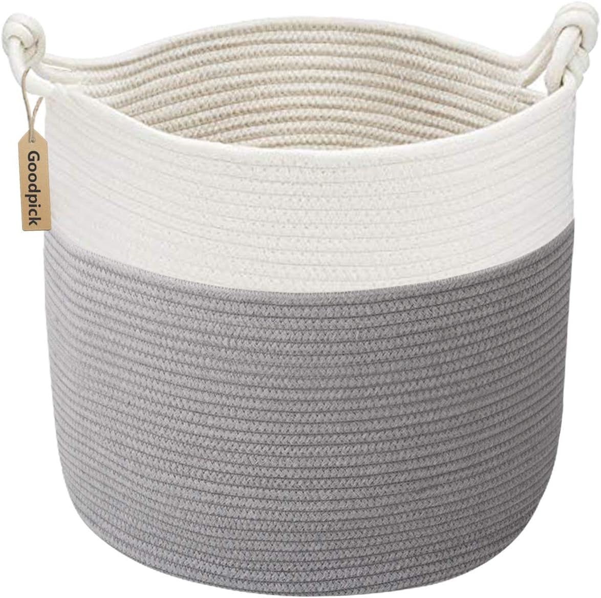 Woven Rope Blanket Basket Living Room, 40L, Grey