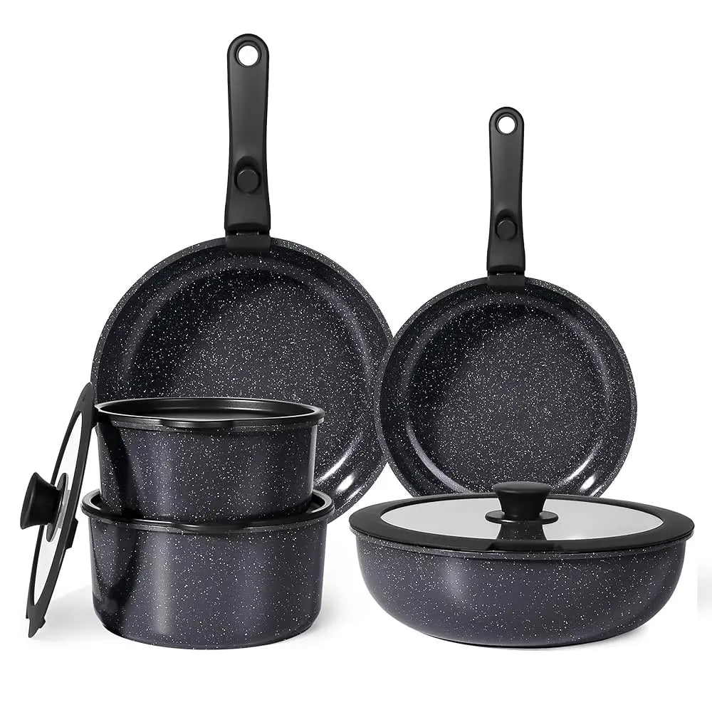 Gipp Non-Stick Cookware Set (5/11/21-Piece) with Detachable Handle, Frying Pan, Saucepan, Lid, Silicone Details, Induction Compatible, Oven Safe for RV Kitchen Use