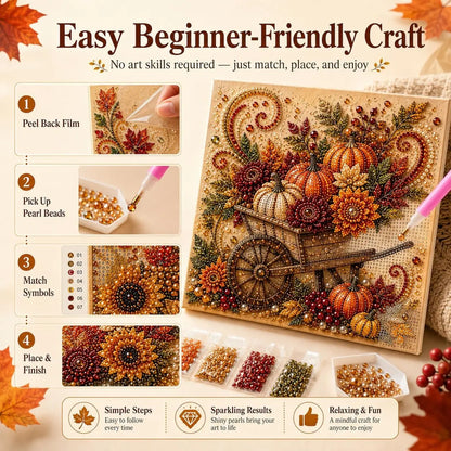Autumn Pearl Painting Kit - Pearl Art Diy Kits for Adults Autumn (Pumpkin) | 12 * 12-Inch Beginner-Friendly Crafting with Selected Fall Scenes, a Relaxing DIY Project for Sparkling Autumn Artwork