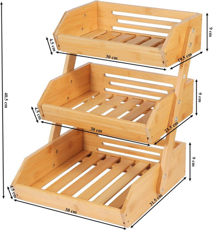 Natural Bamboo Fruit Basket 3 Tier for Kitchen Countertop Counter Top