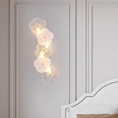 22.4" Flower Shape Glass Wall Lamp, Gold Base Floral Sconce Fixture Prism Wall Sconces with LED Light, Modern Vintage Rustic Lighting Fixture for Bedroom Hallway Bedside Hotel