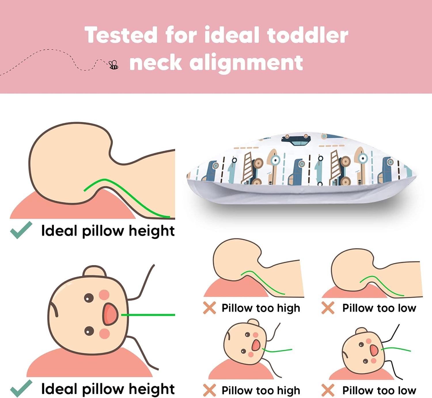 Toddler Pillow with Pillowcase, 13X18 My Little Dreamy Pillow (Vroom)