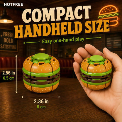 Hotfree Hamburger Transformable Fidget Ball Toy with Press & Spin Function, Handheld Sensory Fidget Gyro Toy, Pocket Stress Relief Tool, Anxiety Calming Fidget Spinner, Focus Aid for ADHD, Desk Fidget Gadget for Adults & Teens