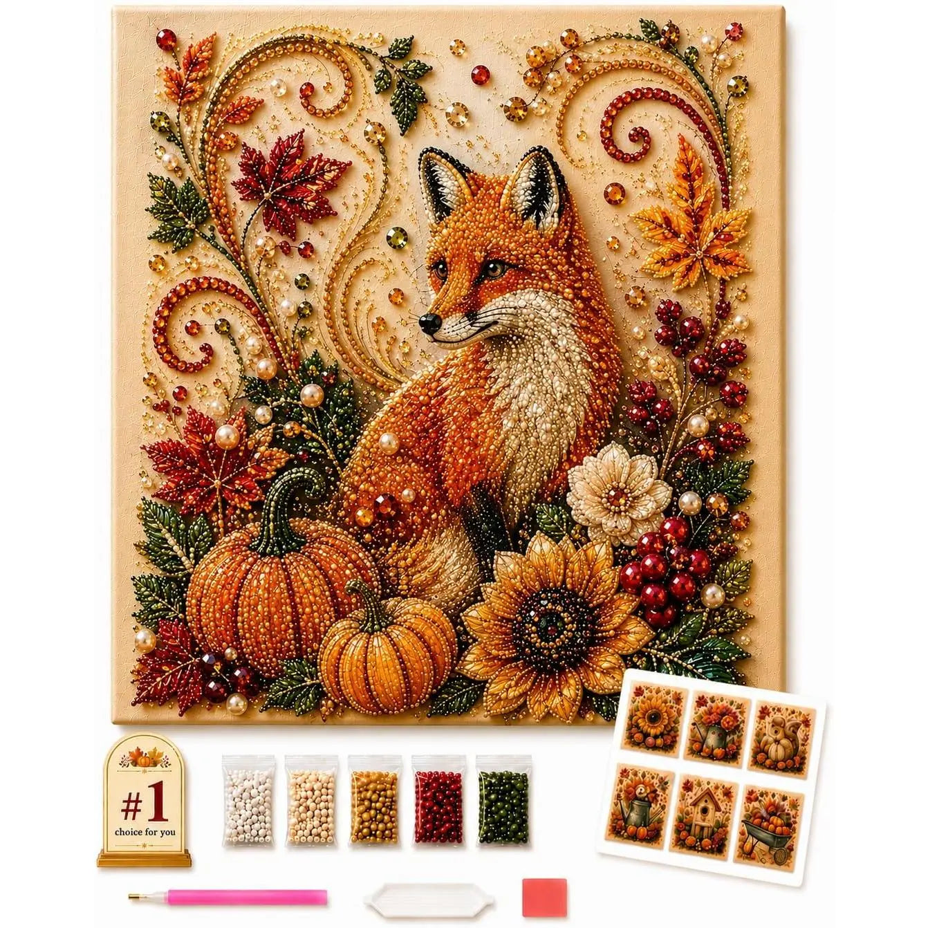 Autumn Pearl Painting Kit - Pearl Art Diy Kits for Adults Autumn (Pumpkin) | 12 * 12-Inch Beginner-Friendly Crafting with Selected Fall Scenes, a Relaxing DIY Project for Sparkling Autumn Artwork