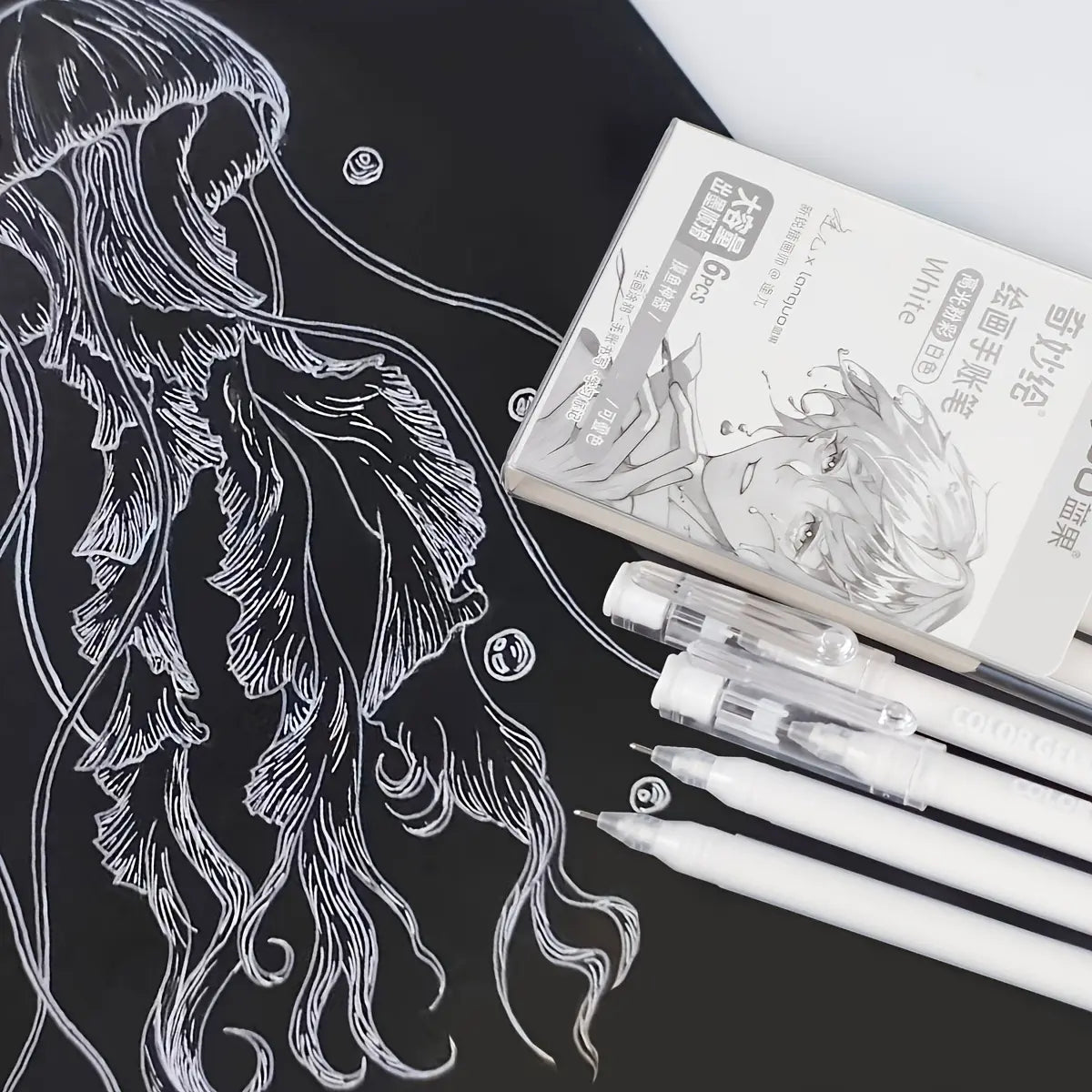 LANGUO 12PCS Black & White Gel Pens, 0.6Mm & 1.0Mm Fine Point Premium Ink Gel Pens, Ideal for Black Paper, Journaling, Drawing, Back to School, Art & Office Supplies