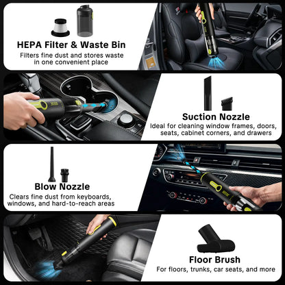 SEESE Car Vacuum Portable Cordless, 20000Pa 2 in 1 Vacuum Cleaner&Air Duster, 100W Brushless Motor Handheld Vacuum Cordless with 6000Mah Battery, Multi-Nozzles for Car, Home, Office, Pet Backtoschool