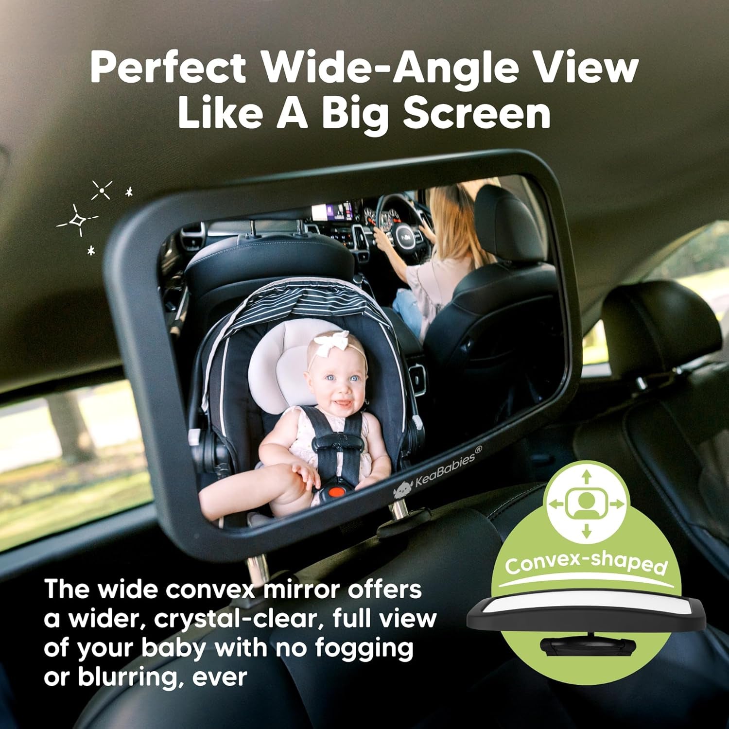 Baby Car Seat Mirror, Wide View, Shatterproof (Matte Black)