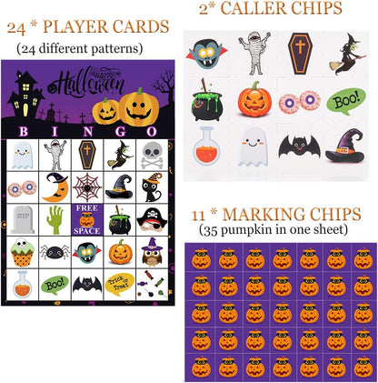Halloween Bingo Game for 24 Players, Party Games for Kids Classroom