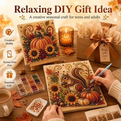 Autumn Pearl Painting Kit - Pearl Art Diy Kits for Adults Autumn (Pumpkin) | 12 * 12-Inch Beginner-Friendly Crafting with Selected Fall Scenes, a Relaxing DIY Project for Sparkling Autumn Artwork