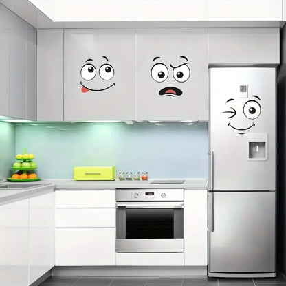 4/8Pcs Interesting Cartoon Face Self-Adhesive Disposable Stickers, Home Decor for Bathroom Trash Can & Refrigerator, Wall Art Decorative Decals
