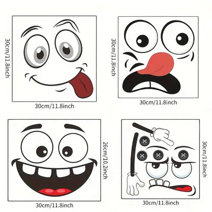 4/8Pcs Interesting Cartoon Face Self-Adhesive Disposable Stickers, Home Decor for Bathroom Trash Can & Refrigerator, Wall Art Decorative Decals