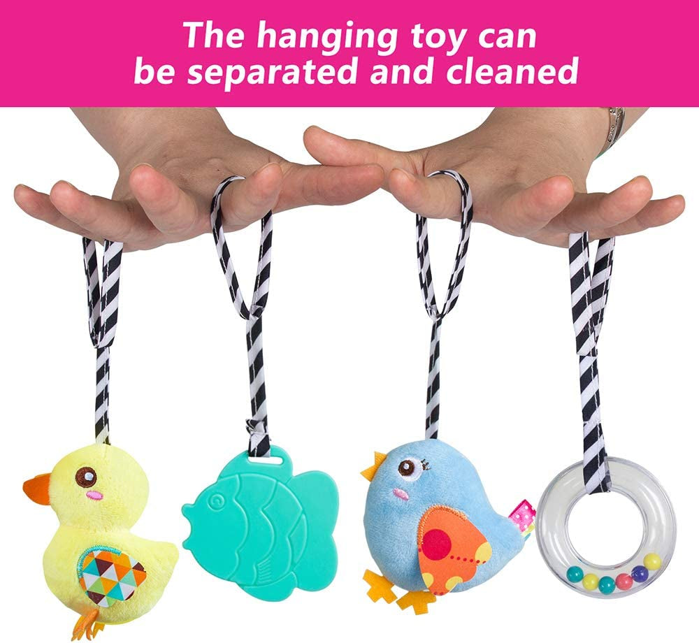 Baby Car Seat Toys, Activity Spiral Hangings Pram Toys, Plush Crib Toys with Squeaky for Boy or Girl, 0 Months up (Duck)