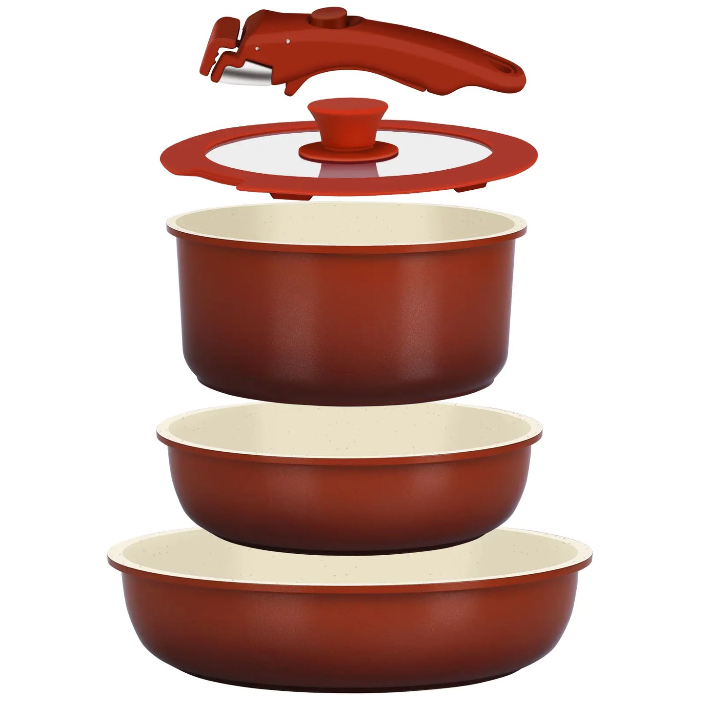 Gipp Non-Stick Cookware Set (5/11/21-Piece) with Detachable Handle, Frying Pan, Saucepan, Lid, Silicone Details, Induction Compatible, Oven Safe for RV Kitchen Use