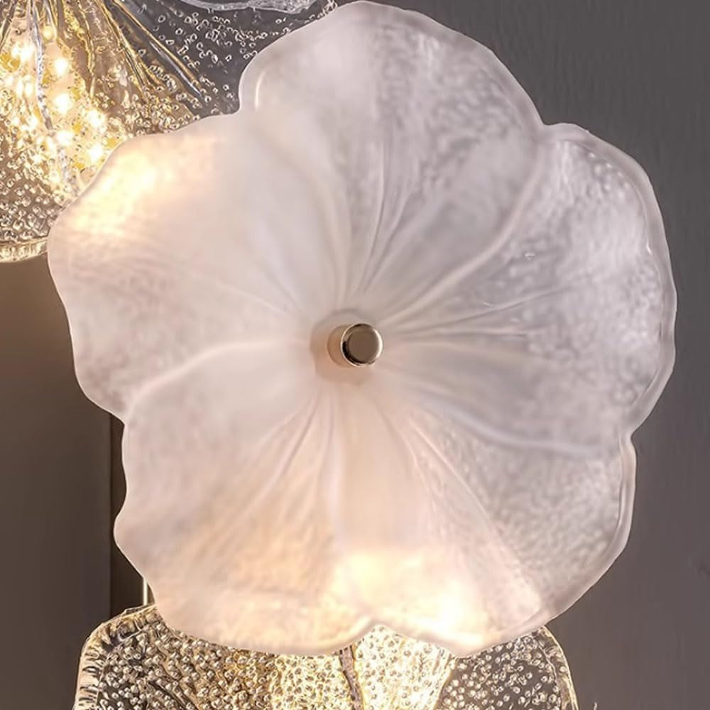 22.4" Flower Shape Glass Wall Lamp, Gold Base Floral Sconce Fixture Prism Wall Sconces with LED Light, Modern Vintage Rustic Lighting Fixture for Bedroom Hallway Bedside Hotel