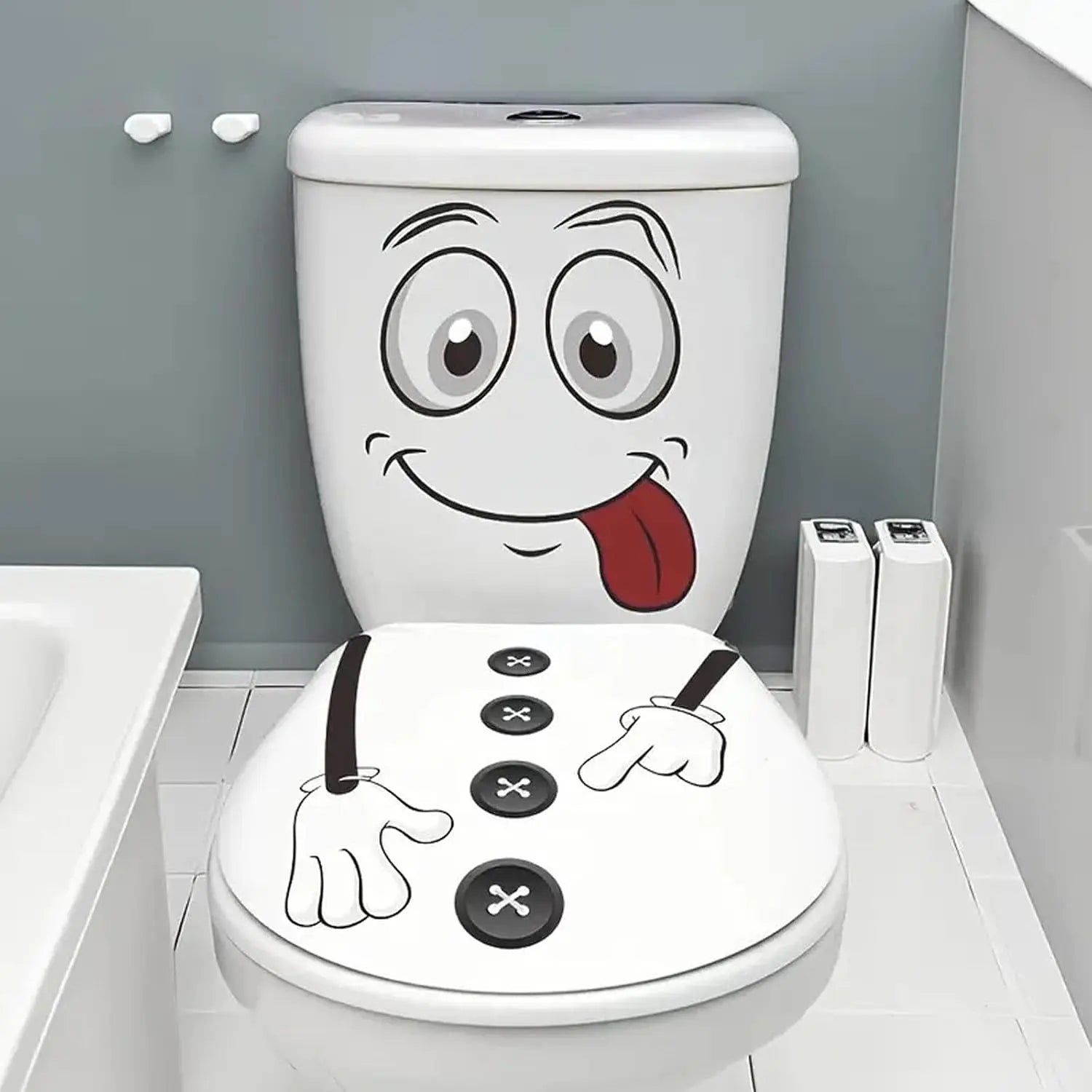 4/8Pcs Interesting Cartoon Face Self-Adhesive Disposable Stickers, Home Decor for Bathroom Trash Can & Refrigerator, Wall Art Decorative Decals
