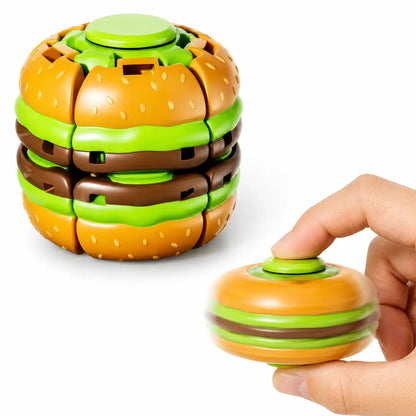 Hotfree Hamburger Transformable Fidget Ball Toy with Press & Spin Function, Handheld Sensory Fidget Gyro Toy, Pocket Stress Relief Tool, Anxiety Calming Fidget Spinner, Focus Aid for ADHD, Desk Fidget Gadget for Adults & Teens