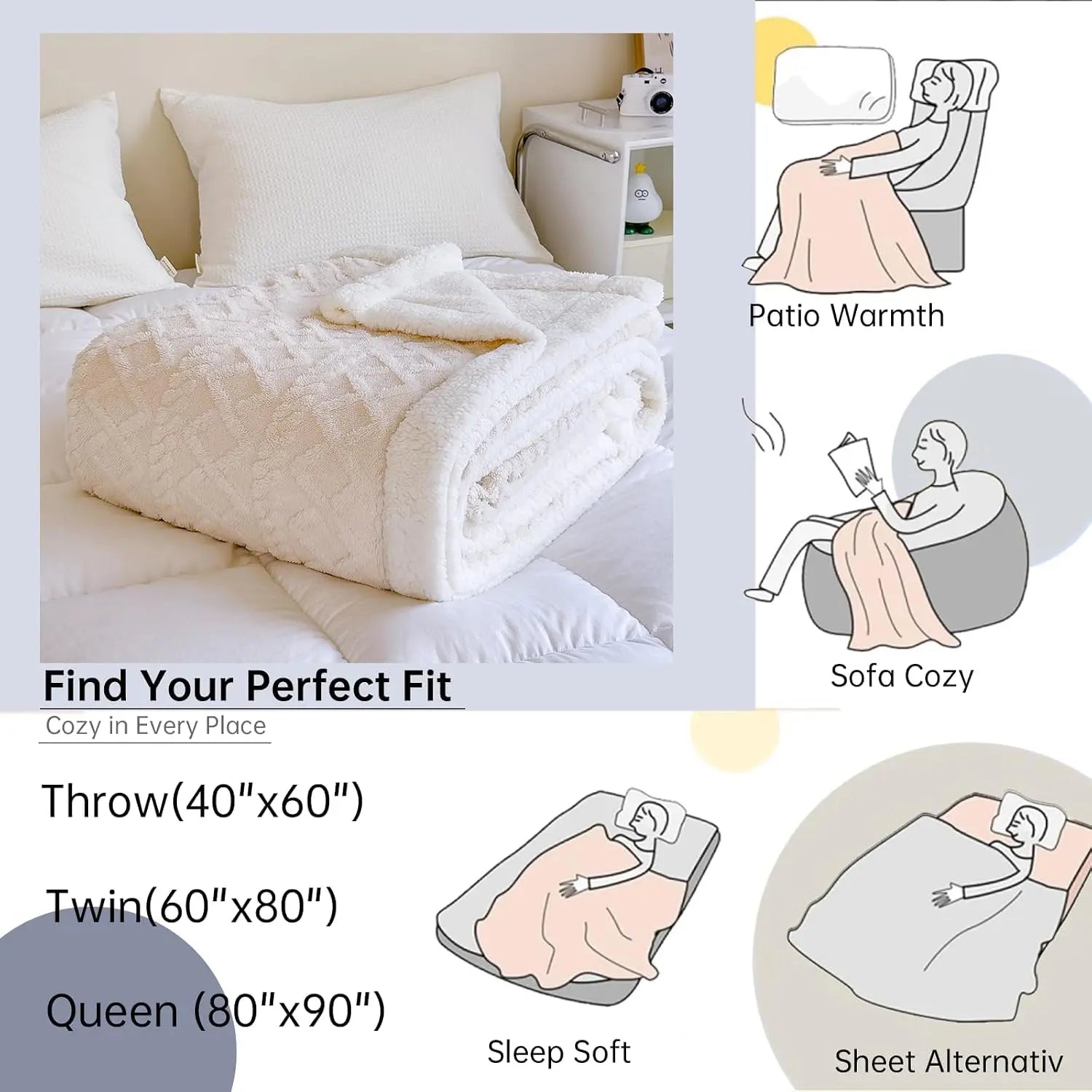 Double-Layer Plush Velvet Blanket, Ultra Soft Cozy Warm Throw Blanket, Reversible Fleece Blanket for Sofa Bed Bedroom