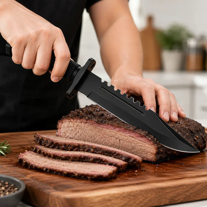 Home Cooking Prep Knife - Matte Black Blade, Textured Handle, Protective Sheath, Built-In Accessory Storage - Kitchen Knives for Ingredient Preparation, Father’S Day, Birthdays, Housewarmings Gifts, Bbq Prep