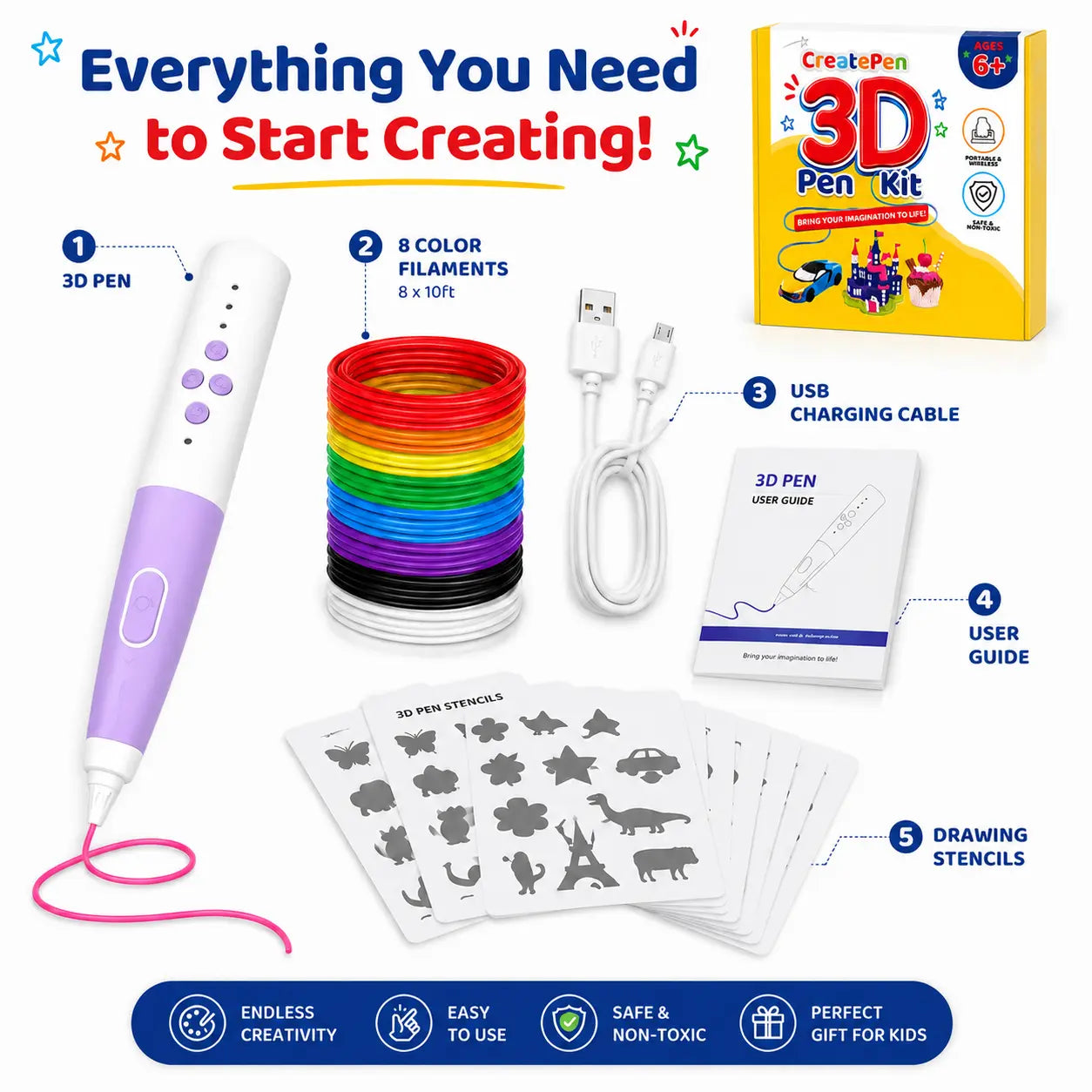 LAX Gadgets 3D Printing Pen – Adjustable Speed & Temperature, DIY 3D Drawing Pen with Filament Refills for Kids, Adults, Arts, Crafts, STEM Learning & Creative Projects