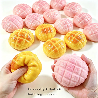 [ASMR Pineapple Bun Squishy] Slight Crunchy Food Squishies Toy Stress Relief Fidget Toy-Slight Crunchy Fidget Toy with Building Blocks inside for Stress Relief Halloween / Haunted