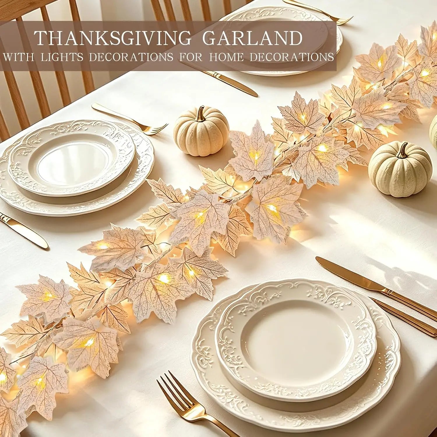 3 Pack Fall Decor - Fall Garland with Lights Fall Decorations for Home, Total 20Ft 60LED Thick Lighted Maples Leafed Autumn Garland Wedding Harvest Fireplace Party Christmas Thanksgiving Decorations