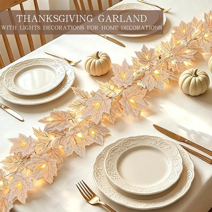 3 Pack Fall Decor - Fall Garland with Lights Fall Decorations for Home, Total 20Ft 60LED Thick Lighted Maples Leafed Autumn Garland Wedding Harvest Fireplace Party Christmas Thanksgiving Decorations