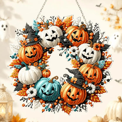 9.8In Halloween Diamond Painting Hanging Suncatcher Kit, Witch‑Black Cat‑Happy Halloween‑Ghost Reading‑Pumpkin Designs, Acrylic DIY Rhinestone Art Ornament, Home Decor Gift for Kids Adults